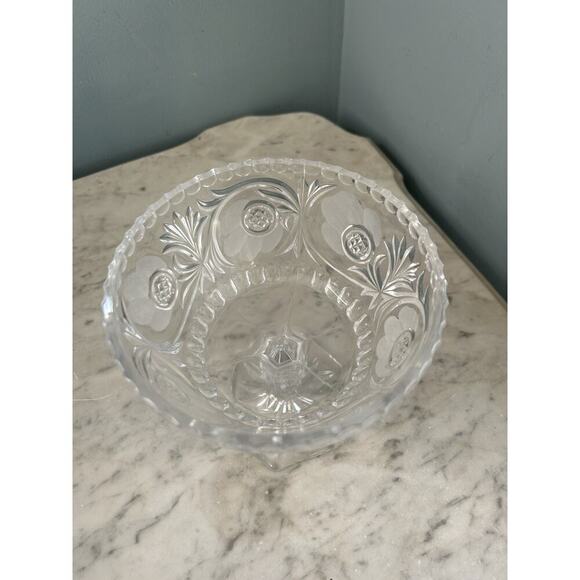7" American Brilliant Cut Floral Star Crystal Pedestal Footed Bowl Glows Pink! - Picture 10 of 14